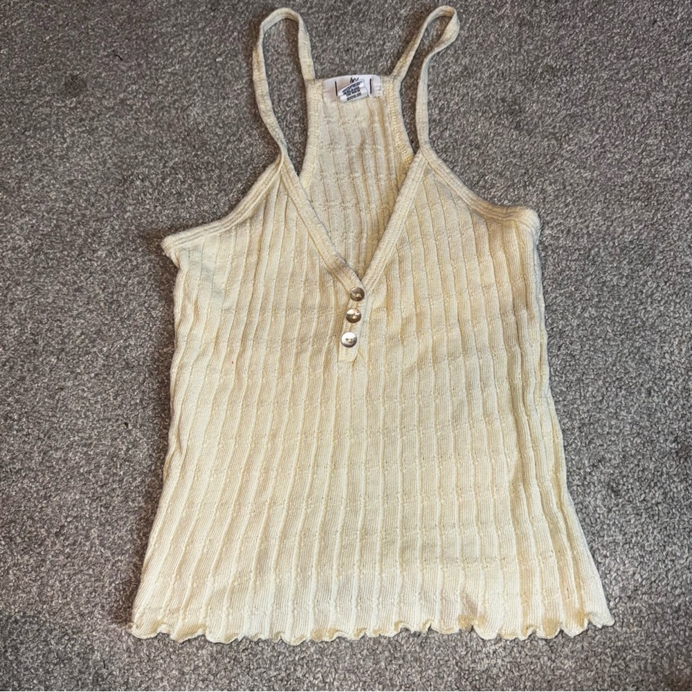 Yellow Cream Ribbed Knit Tank Top - Medium